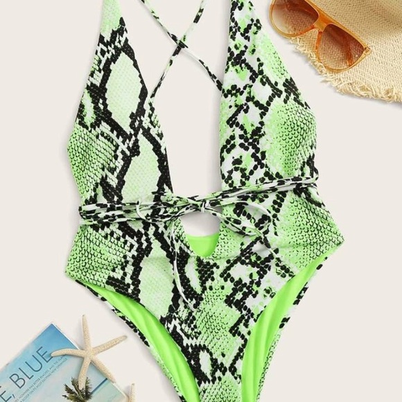 Lime green snake print one piece swimsuit by Matte Collection - Picture 2 of 6